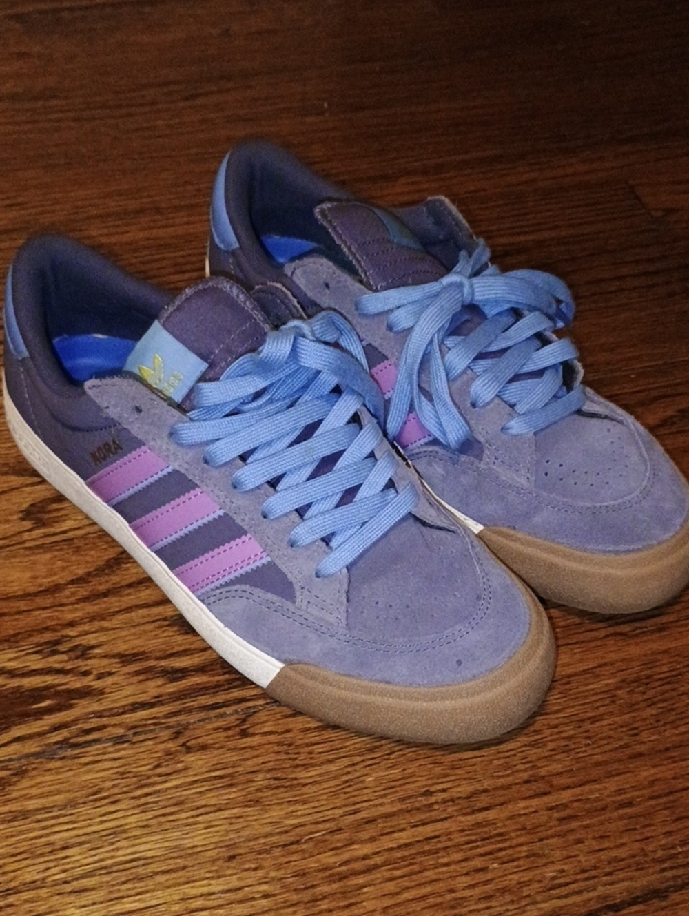 adidas Women’s Purple Suede Sneakers with Pink Stripes